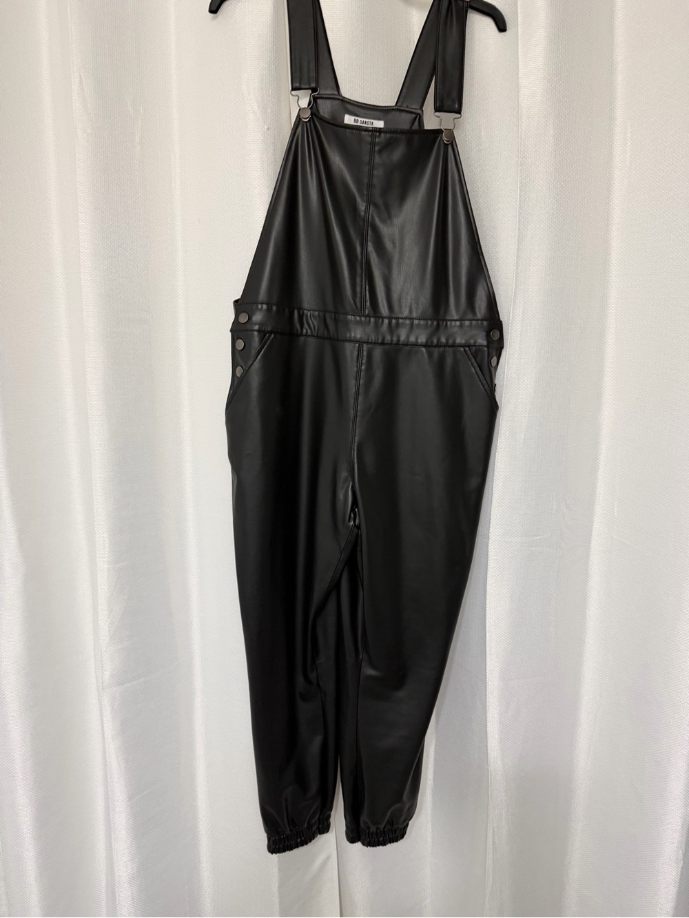 Steve Madden Faux Leather Black Jumpsuit Overalls